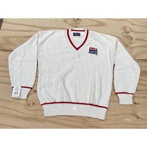 VINTAGE Nutmeg Mills‎ V-Neck Sweater Men's Ivory Basketball SIZE L USA